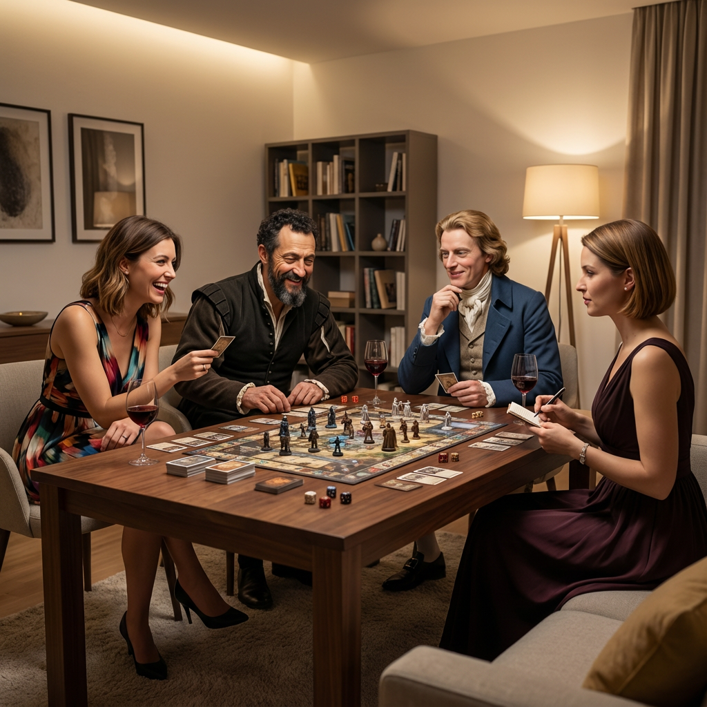 Anna hat den Esstisch in ein farbenfrohes Spielfeld verwandelt, beschriftet die Spielfelder mit kleinen Icons